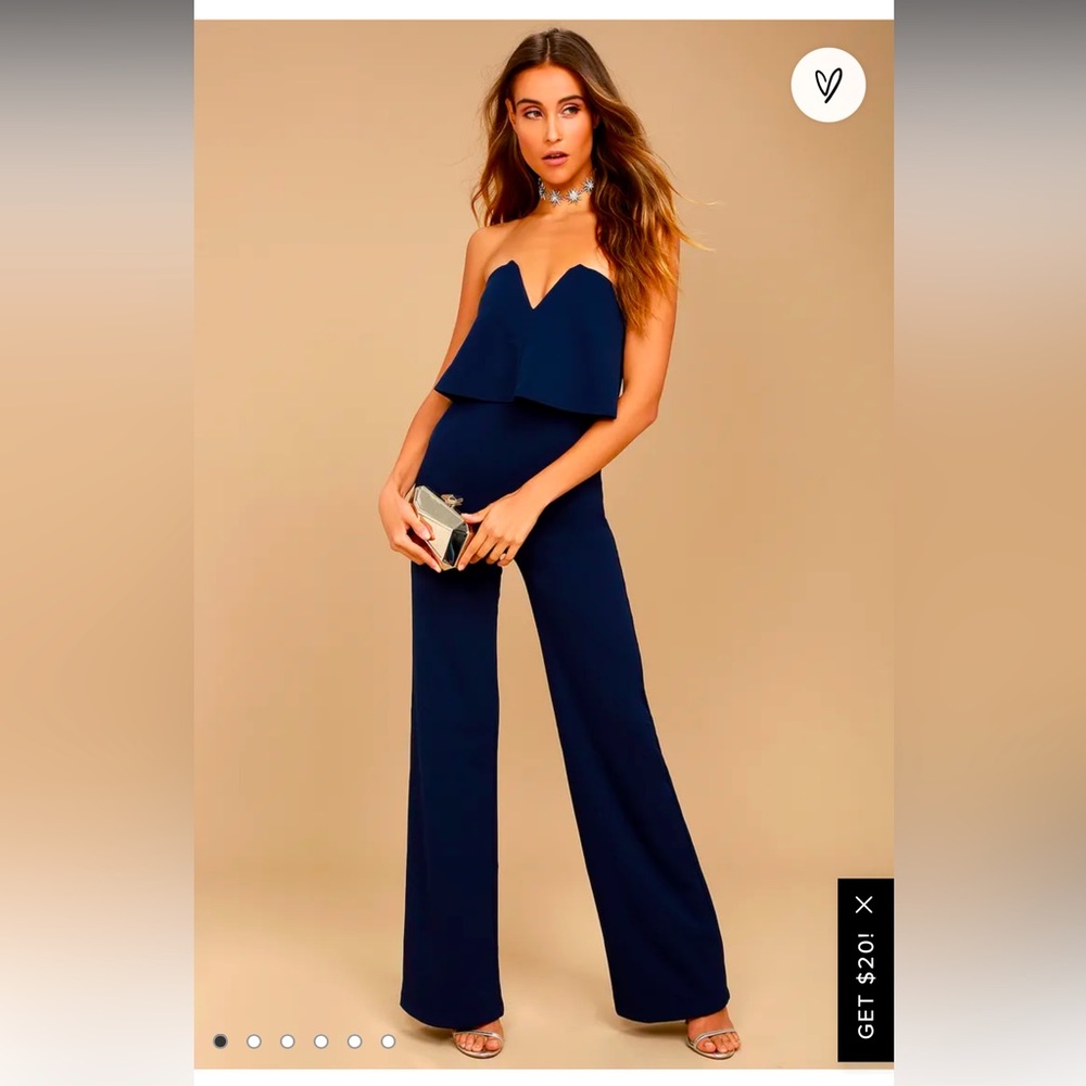 Lulus Power of love Navy Blue Strapless Jumpsuit